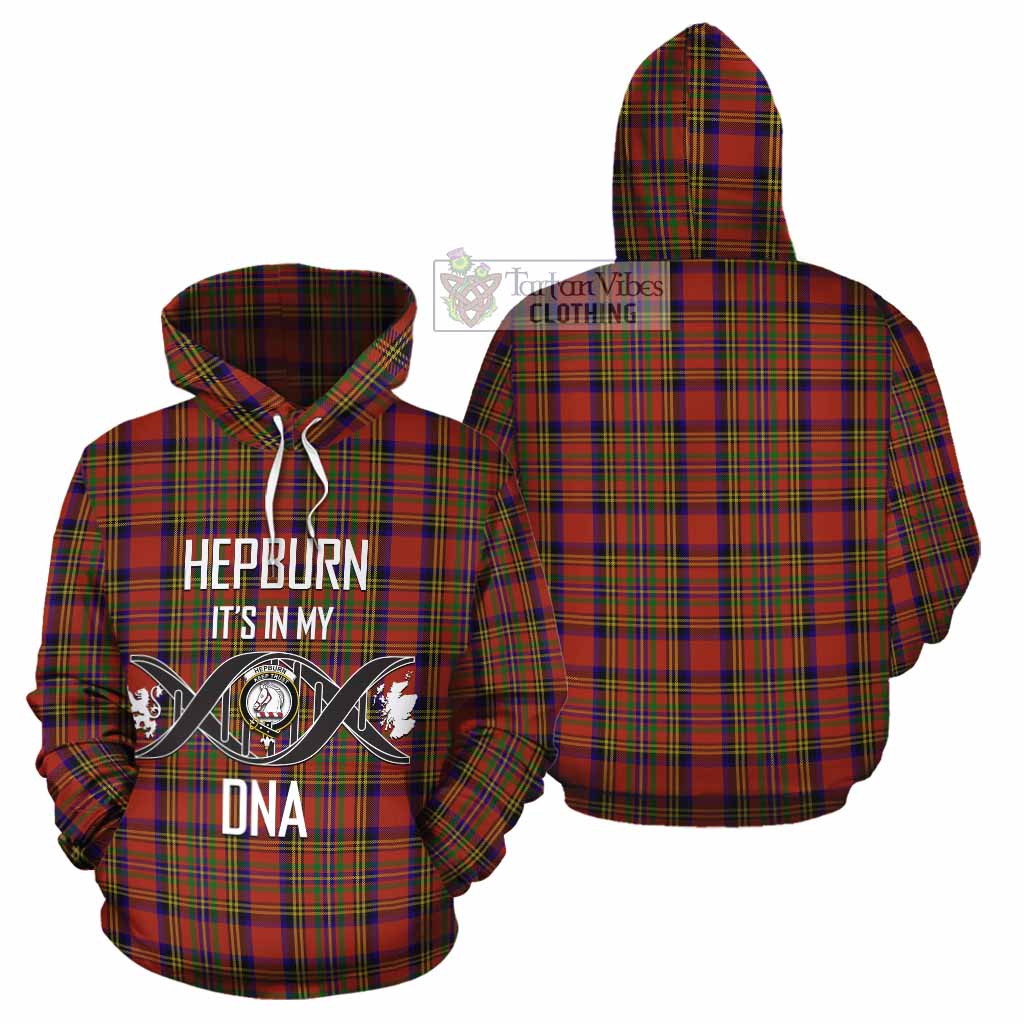 Tartan Vibes Clothing Hepburn Tartan Cotton Hoodie with Family Crest DNA In Me Style