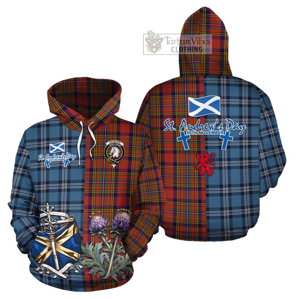 Tartan Vibes Clothing Hepburn Tartan Cotton Hoodie Happy St. Andrew's Day Half Tartan Style