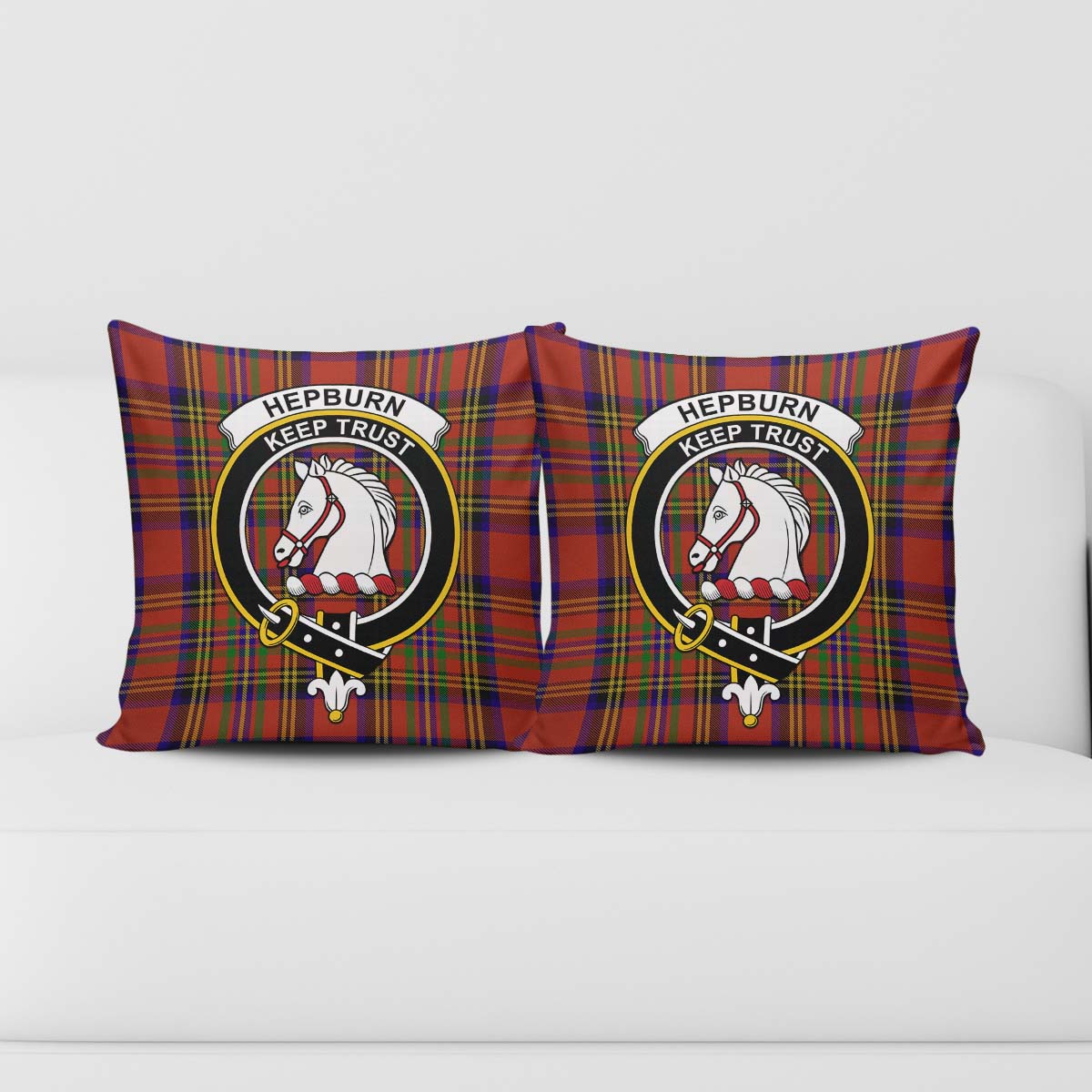 Hepburn Tartan Pillow Cover with Family Crest - Tartanvibesclothing