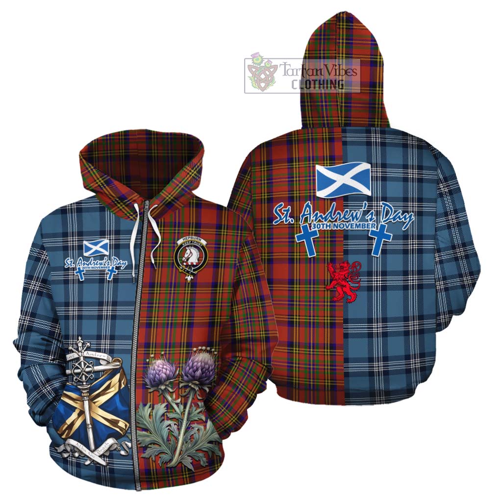 Tartan Vibes Clothing Hepburn Tartan Cotton Hoodie Happy St. Andrew's Day Half Tartan Style