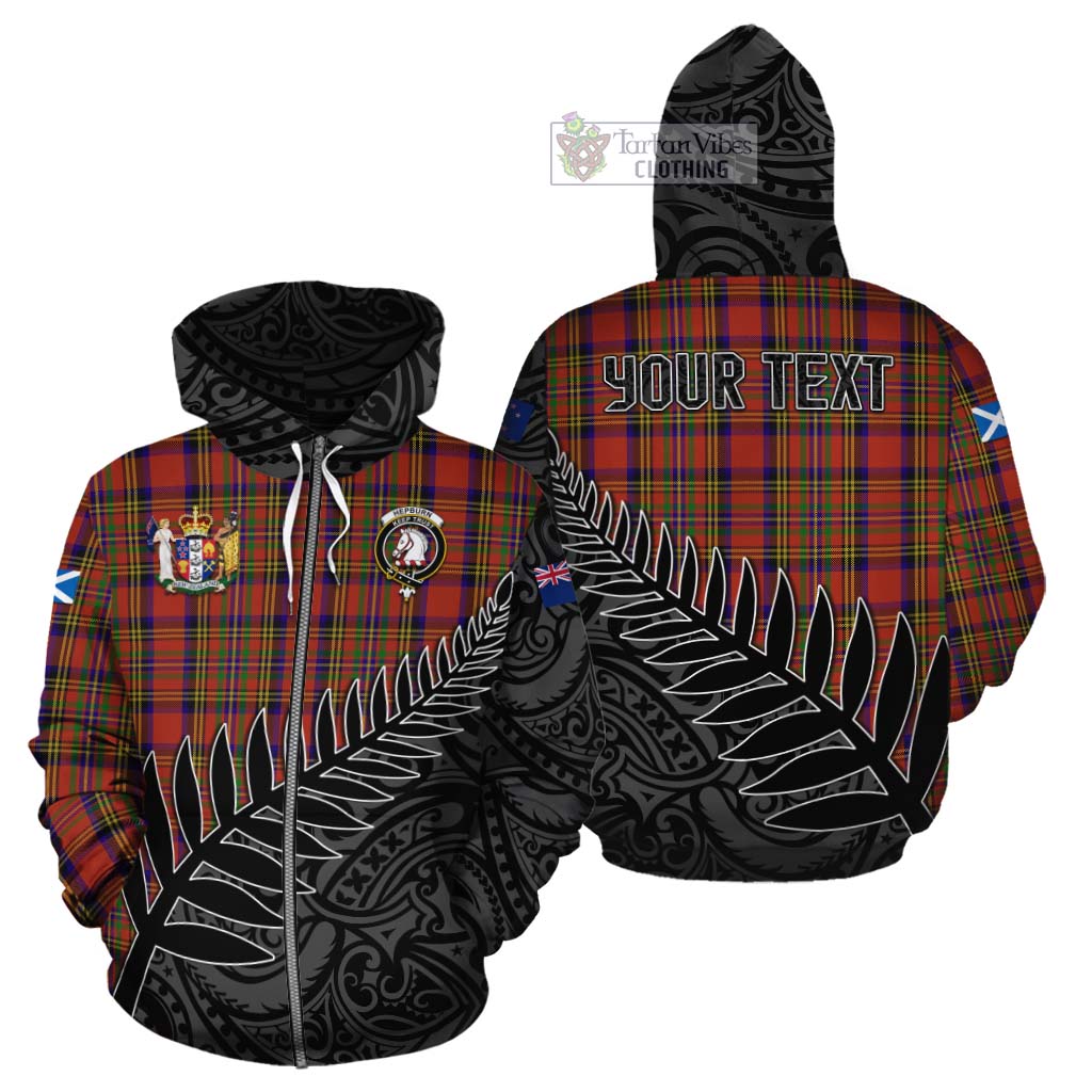 Tartan Vibes Clothing Hepburn Crest Tartan Cotton Hoodie with New Zealand Silver Fern Half Style