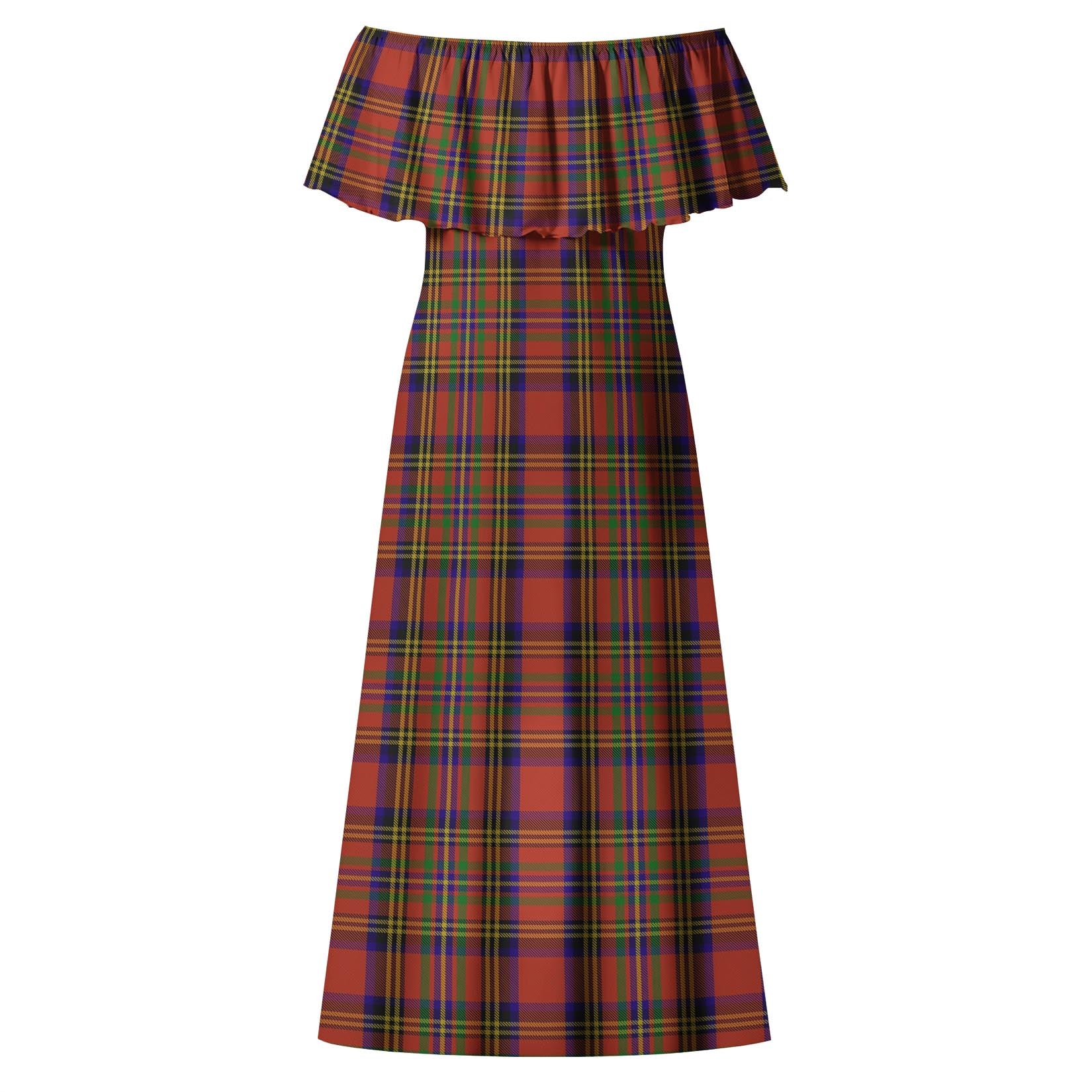 Hepburn Tartan Off Shoulder Long Dress - Tartanvibesclothing