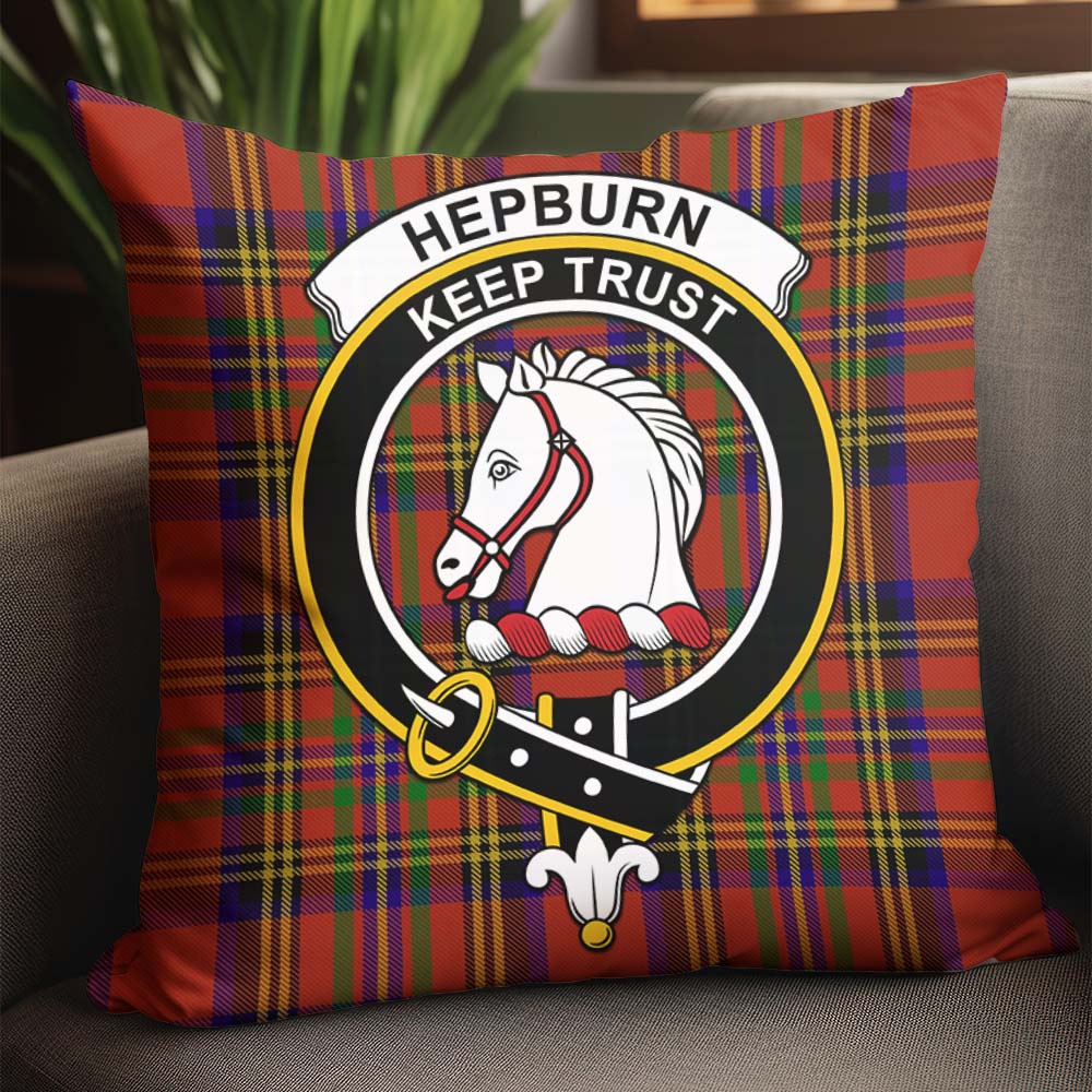 Hepburn Tartan Pillow Cover with Family Crest - Tartanvibesclothing