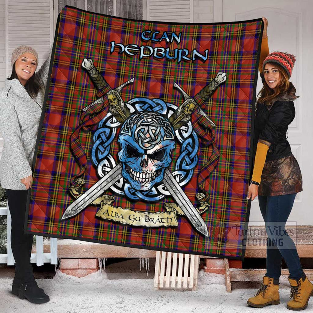 Tartan Vibes Clothing Hepburn Tartan Quilt with Celtic Skull Alba Gu Brath Style