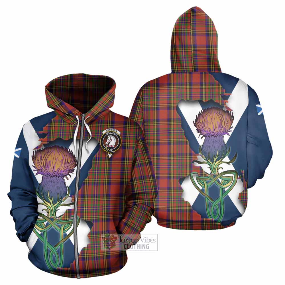 Hepburn Tartan Family Crest Hoodie Scottish Thistle Celtic Inspired Zip Hoodie - Tartan Vibes Clothing