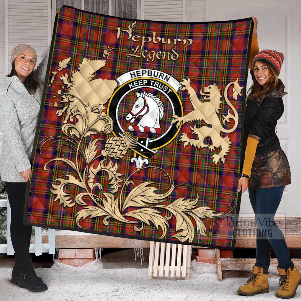 Tartan Vibes Clothing Hepburn Tartan Quilt with Family Crest and Scottish Symbol Style