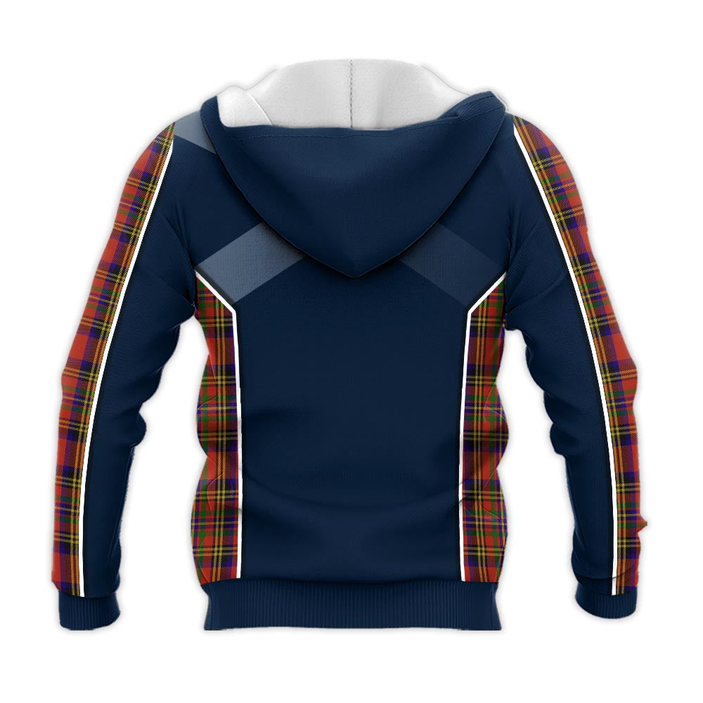 Tartan Vibes Clothing Hepburn Tartan Knitted Hoodie with Family Crest and Scottish Thistle Vibes Sport Style