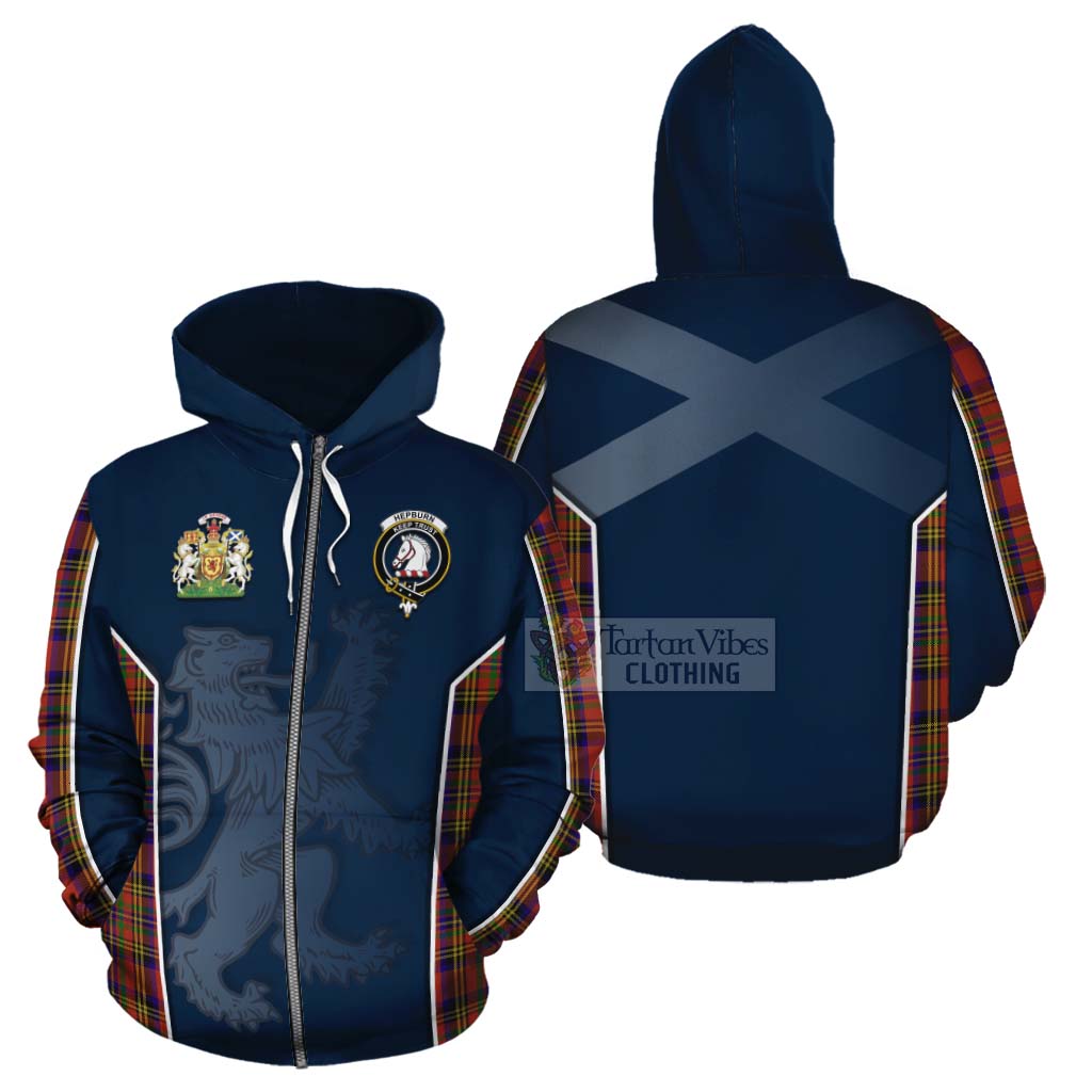 Tartan Vibes Clothing Hepburn Tartan Cotton Hoodie with Family Crest and Lion Rampant Vibes Sport Style