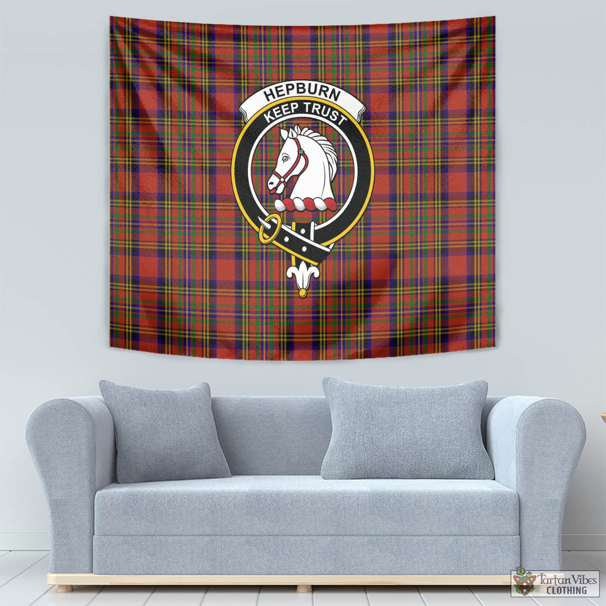 Tartan Vibes Clothing Hepburn Tartan Tapestry Wall Hanging and Home Decor for Room with Family Crest