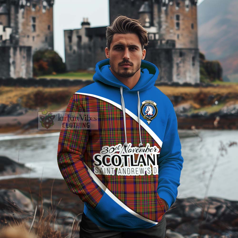 Tartan Vibes Clothing Hepburn Family Crest Tartan Cotton Hoodie Celebrate Saint Andrew's Day in Style