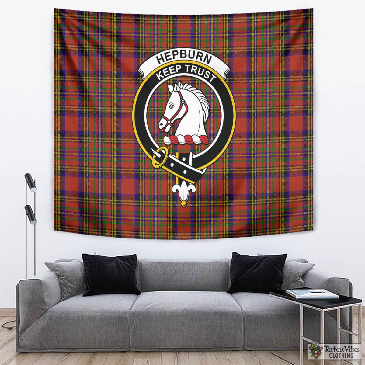 Tartan Vibes Clothing Hepburn Tartan Tapestry Wall Hanging and Home Decor for Room with Family Crest