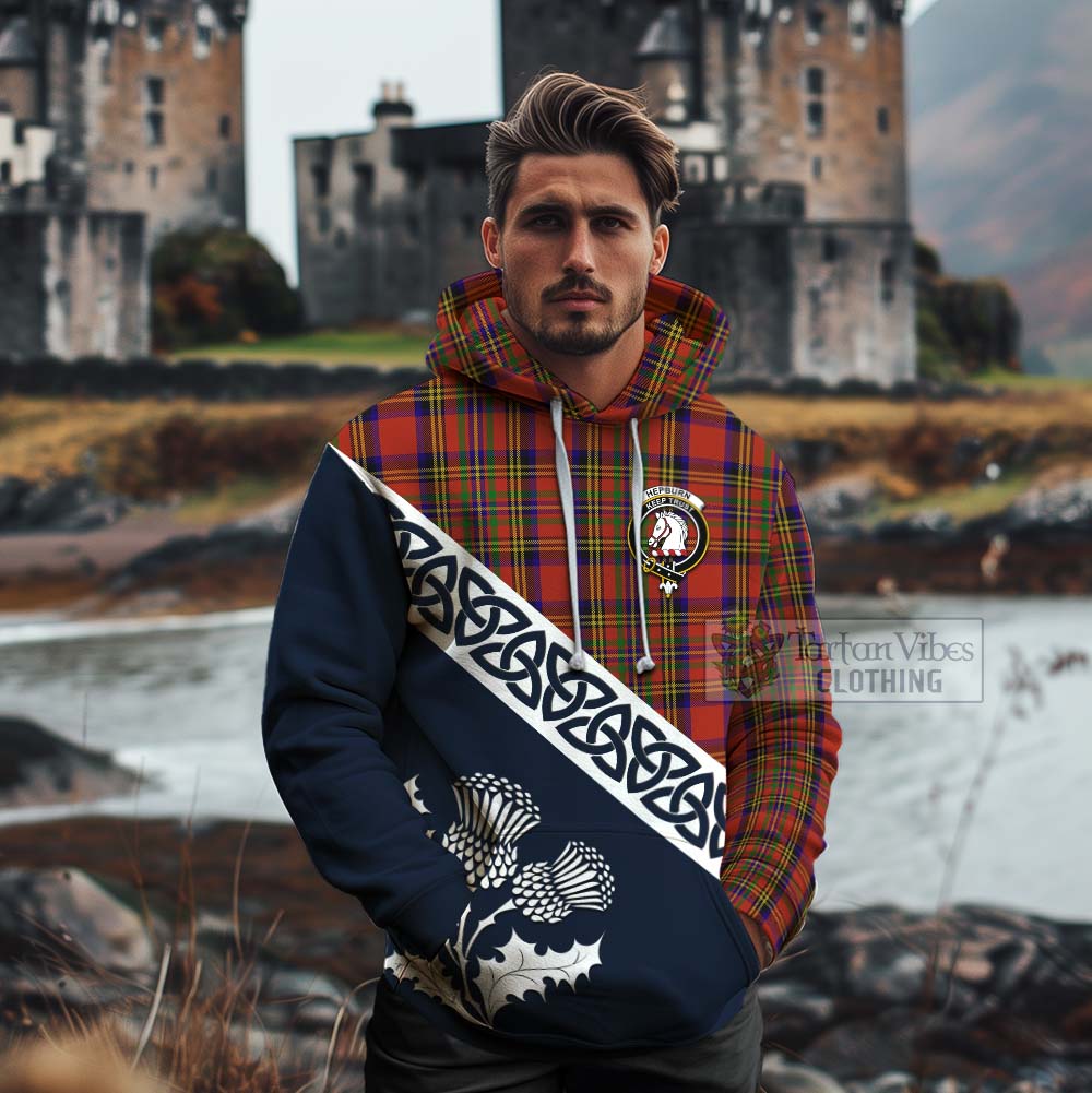 Tartan Vibes Clothing Hepburn Tartan Cotton Hoodie Featuring Thistle and Scotland Map