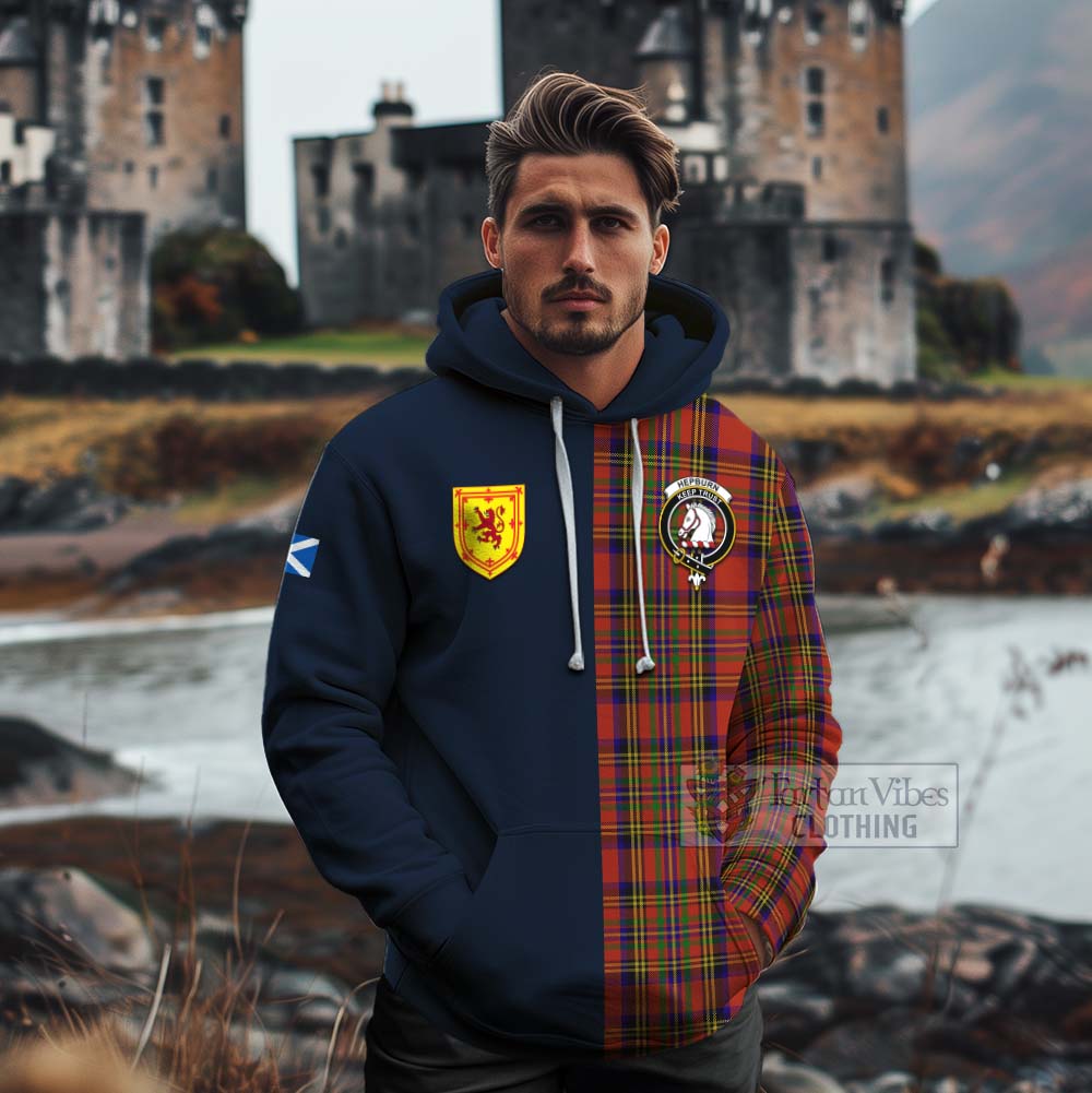 Tartan Vibes Clothing Hepburn Tartan Cotton Hoodie Alba with Scottish Lion Royal Arm Half Style