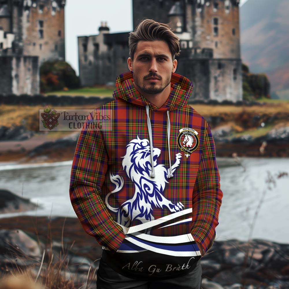 Tartan Vibes Clothing Hepburn Tartan Cotton Hoodie with Alba Gu Brath Regal Lion Emblem