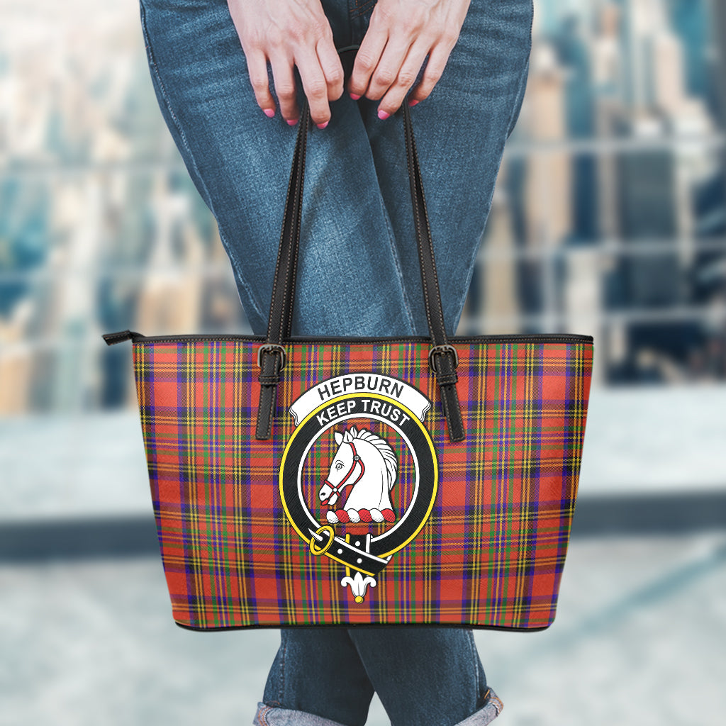 Hepburn Tartan Leather Tote Bag with Family Crest - Tartan Vibes Clothing