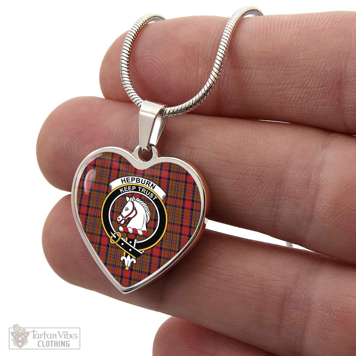 Tartan Vibes Clothing Hepburn Tartan Heart Necklace with Family Crest