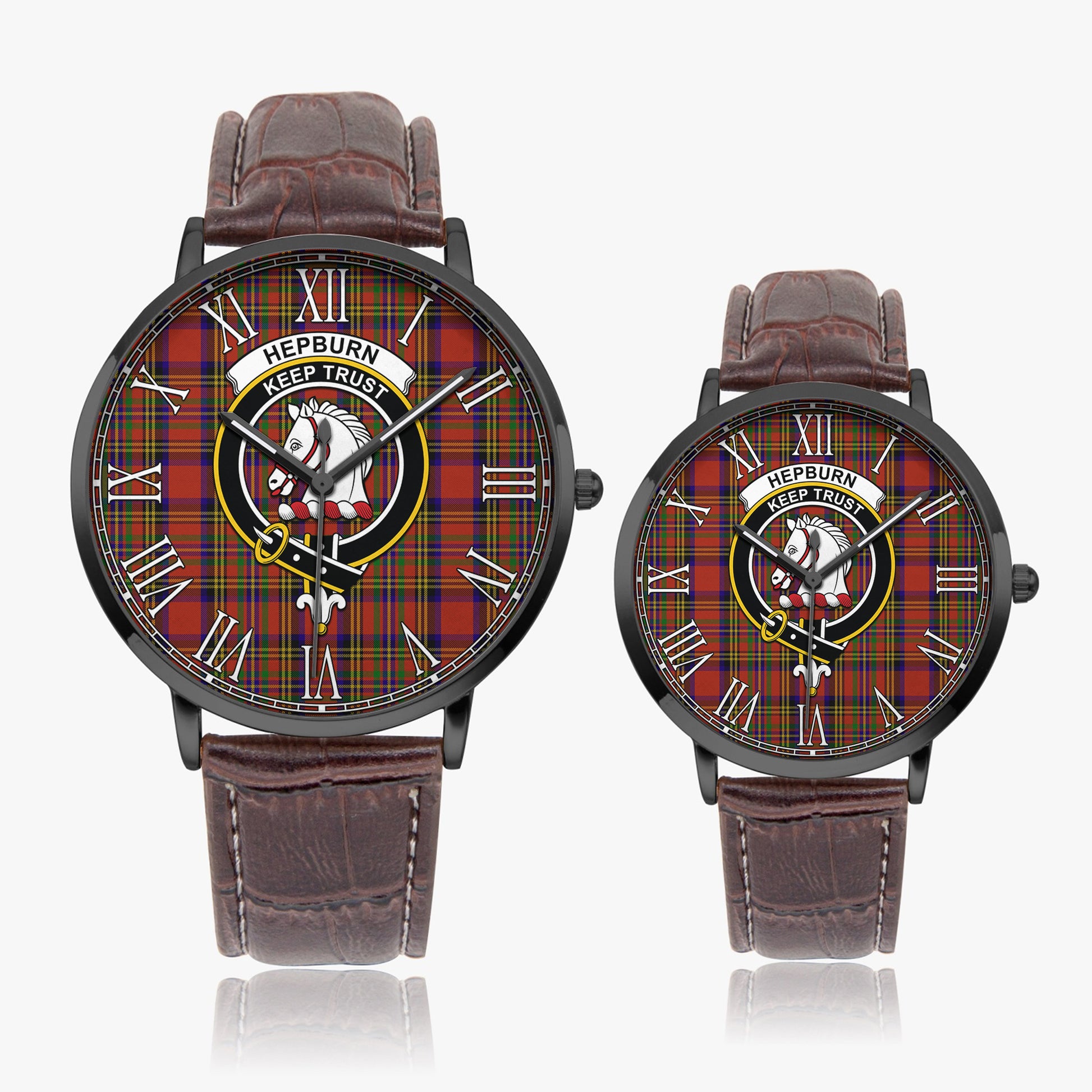 Hepburn Tartan Family Crest Leather Strap Quartz Watch - Tartanvibesclothing