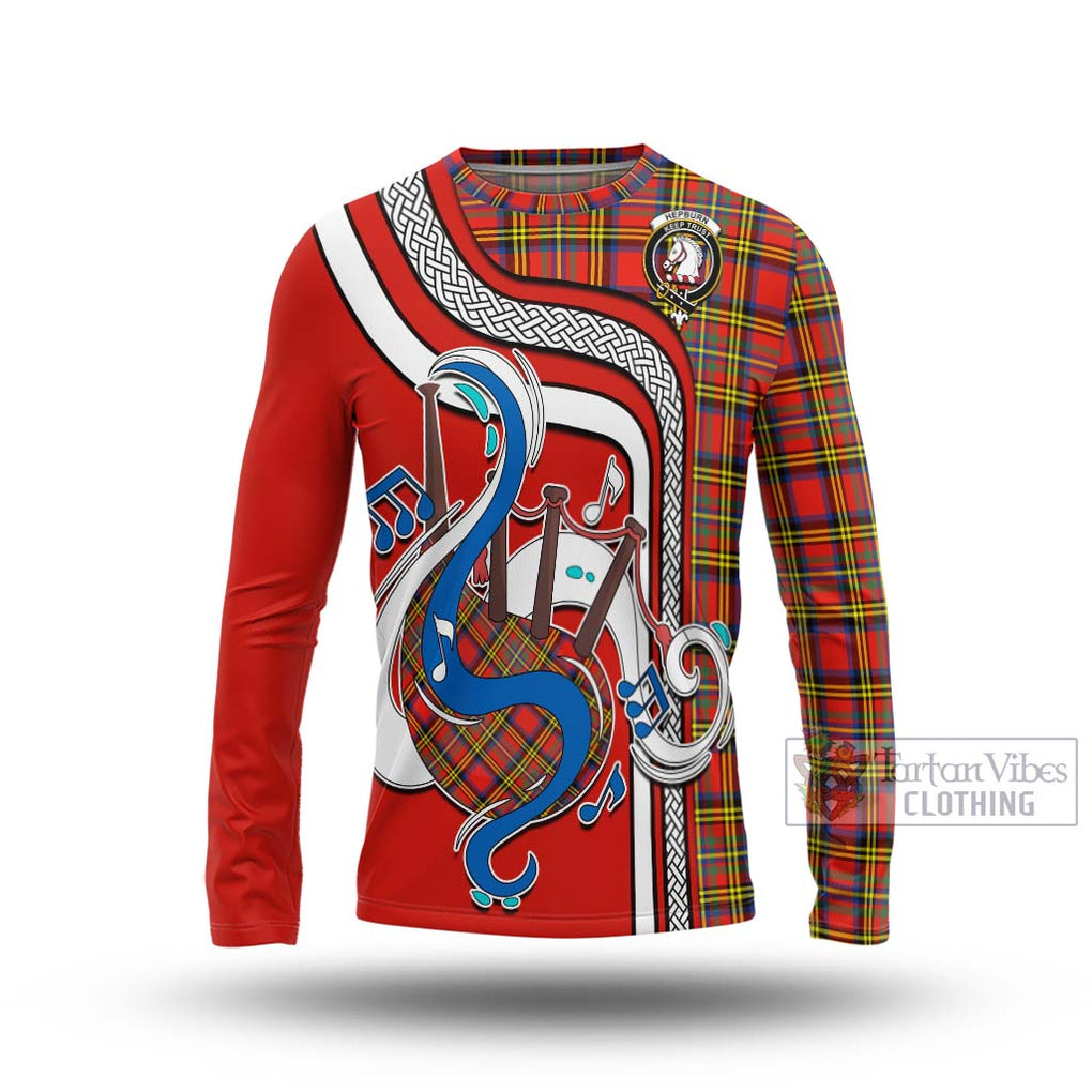 Tartan Vibes Clothing Hepburn Ancient Tartan Long Sleeve T-Shirt with Epic Bagpipe Style