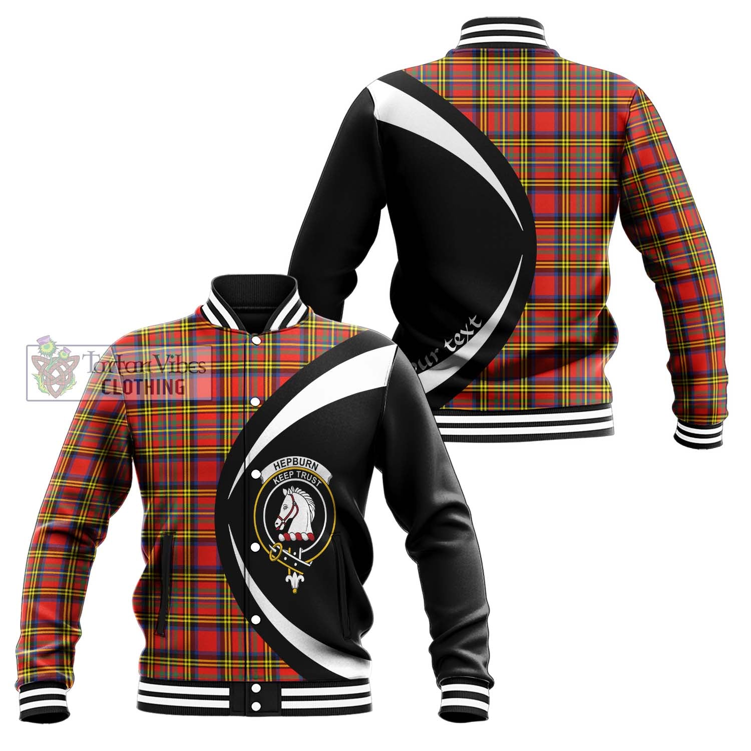 Hepburn Ancient Tartan Baseball Jacket with Family Crest Circle Style Unisex - Tartan Vibes Clothing