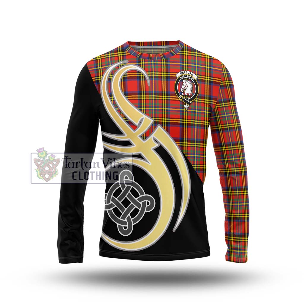 Hepburn Ancient Tartan Long Sleeve T-Shirt with Family Crest and Celtic Symbol Style Unisex - Tartan Vibes Clothing