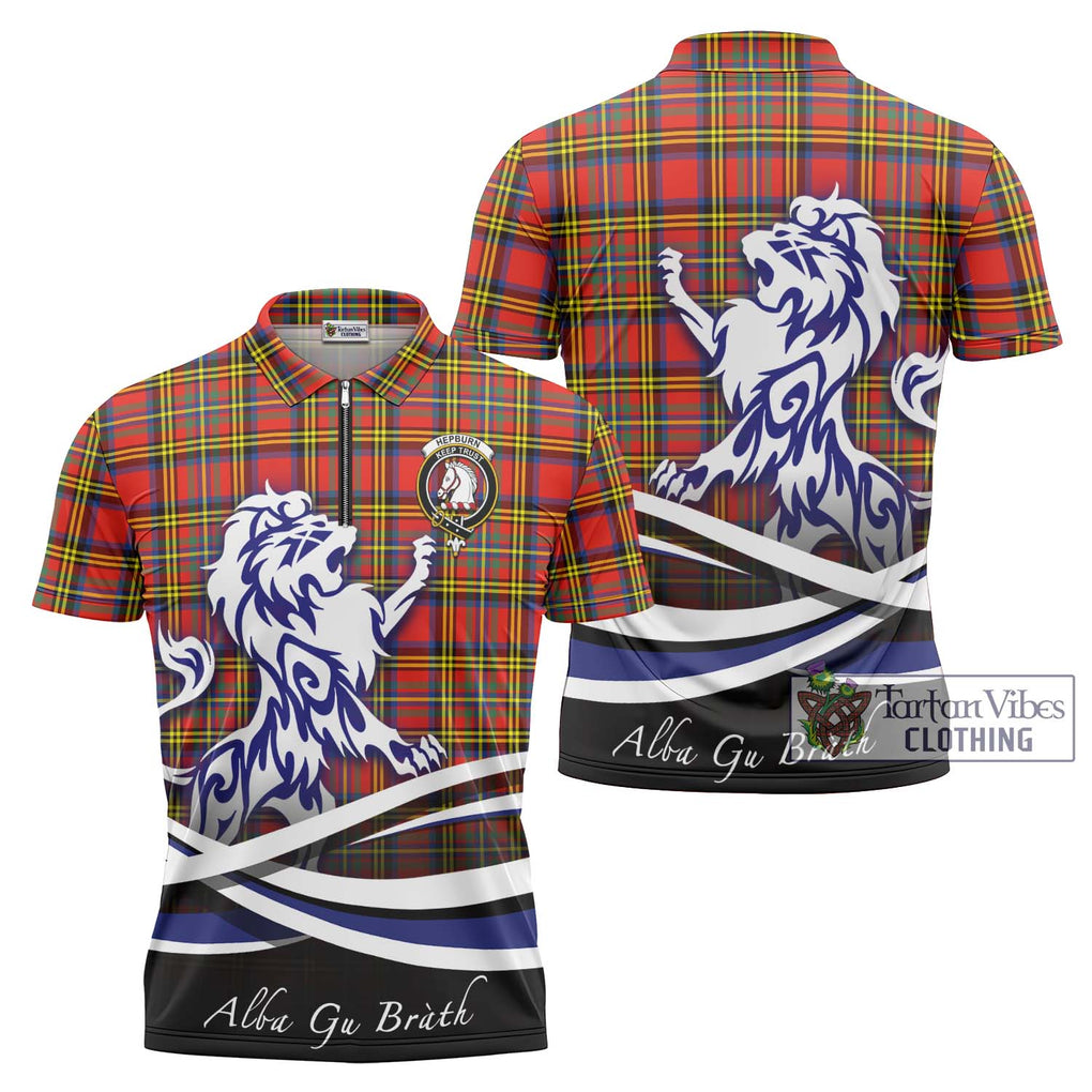 Hepburn Ancient Tartan Zipper Polo Shirt with Alba Gu Brath Regal Lion Emblem Unisex - Tartanvibesclothing Shop