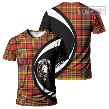 Hepburn Ancient Tartan T-Shirt with Family Crest Circle Style