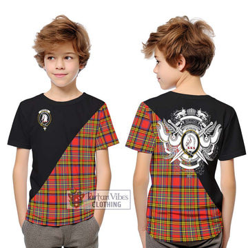 Hepburn Ancient Tartan Kid T-Shirt with Family Crest and Military Logo Style