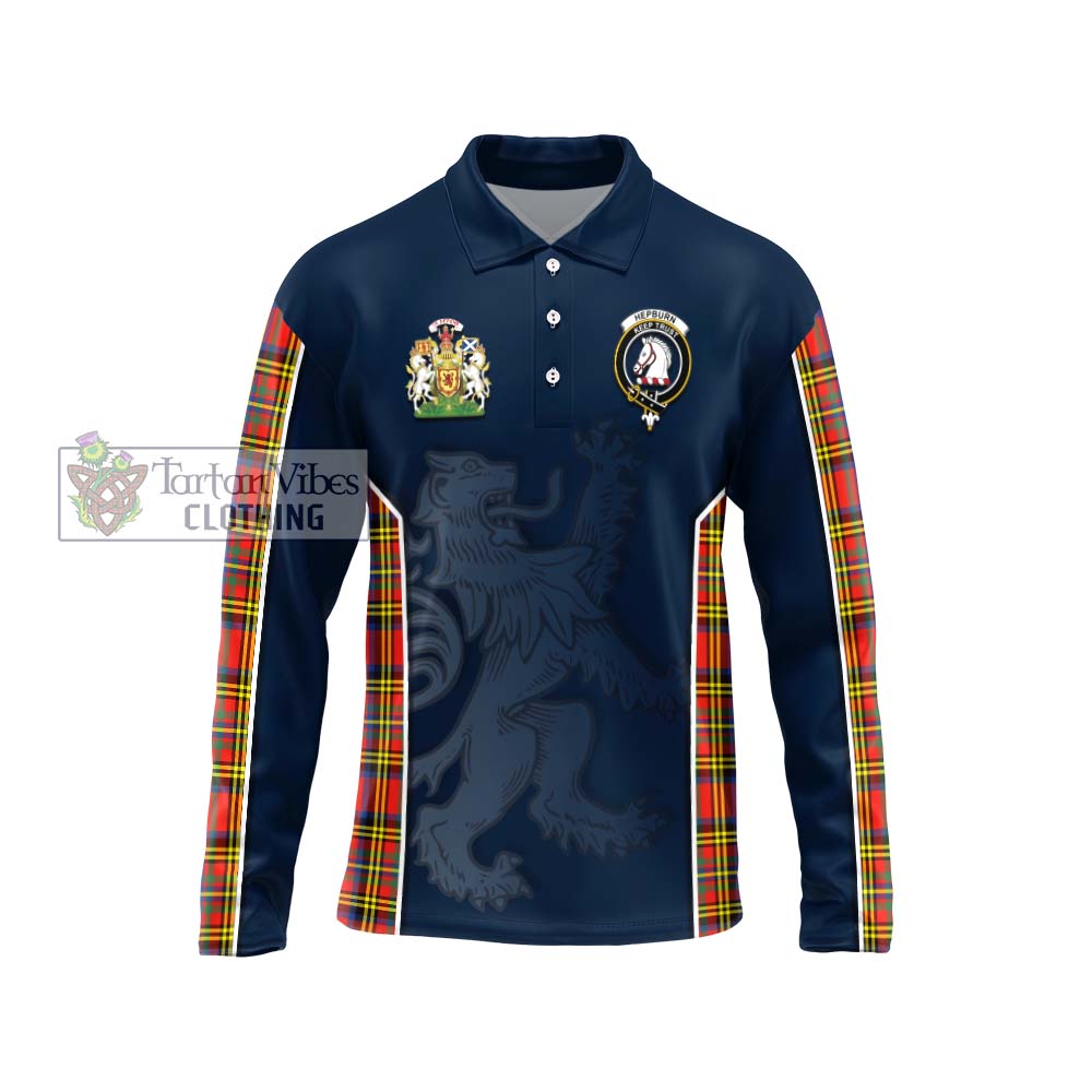 Hepburn Ancient Tartan Long Sleeve Polo Shirt with Family Crest and Lion Rampant Vibes Sport Style Unisex - Tartan Vibes Clothing