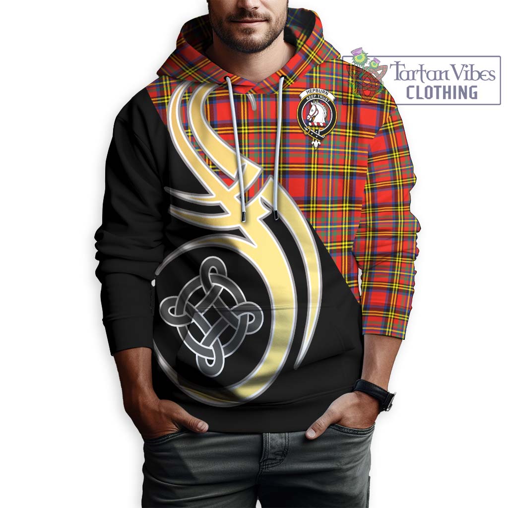 Hepburn Ancient Tartan Hoodie with Family Crest and Celtic Symbol Style Zip Hoodie - Tartan Vibes Clothing