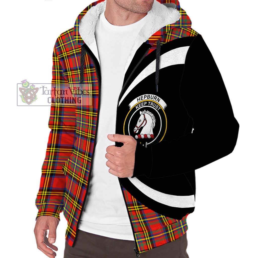 Hepburn Ancient Tartan Sherpa Hoodie with Family Crest Circle Style Unisex S - Tartan Vibes Clothing