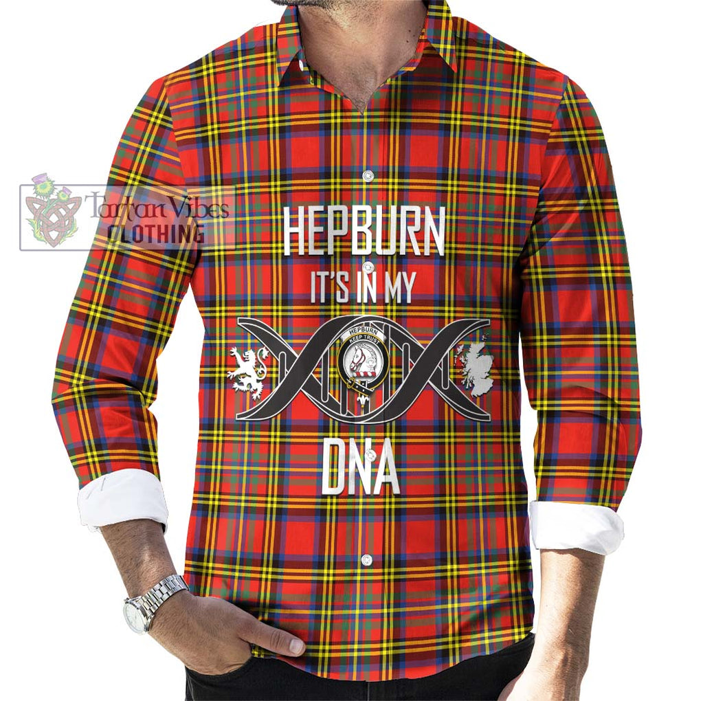 Hepburn Ancient Tartan Long Sleeve Button Shirt with Family Crest DNA In Me Style Men's Shirt S - Tartanvibesclothing Shop