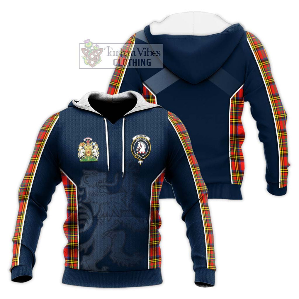 Hepburn Ancient Tartan Knitted Hoodie with Family Crest and Lion Rampant Vibes Sport Style Unisex Knitted Pullover Hoodie - Tartan Vibes Clothing