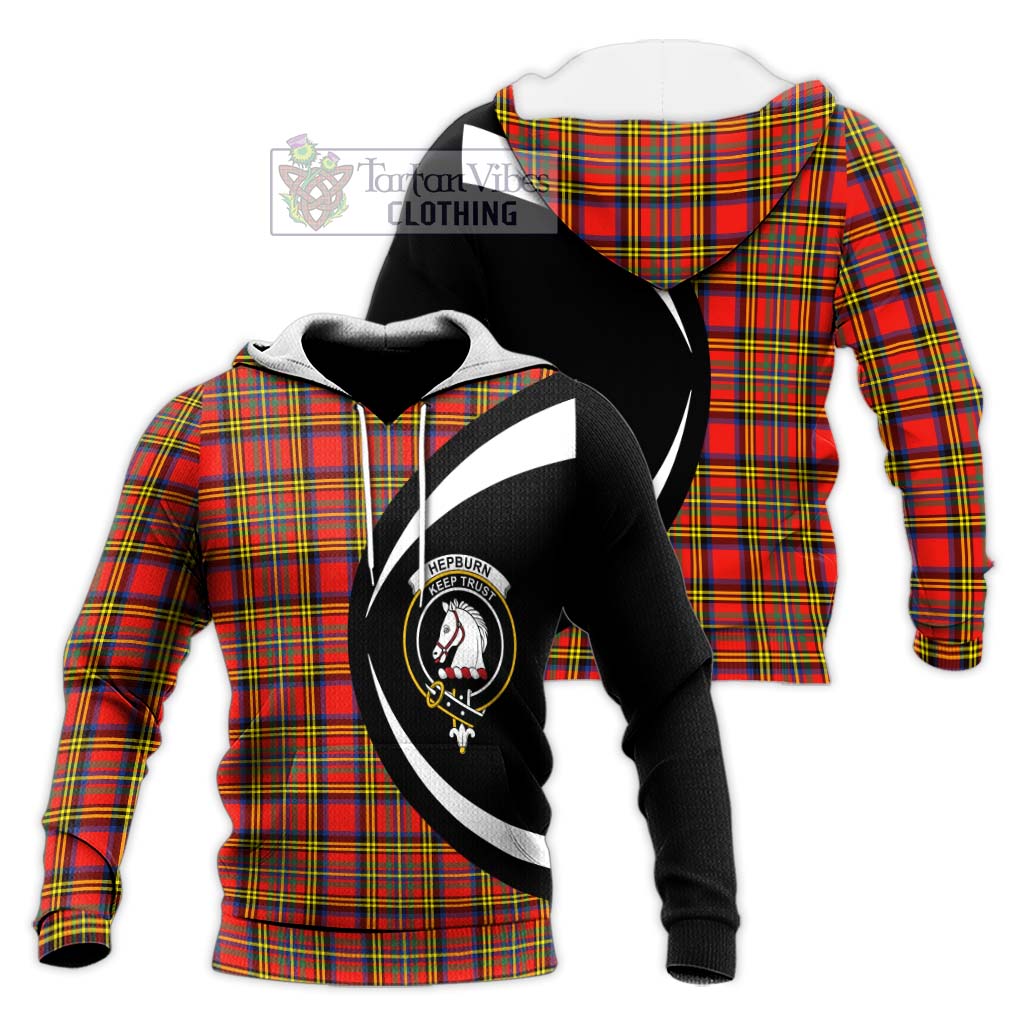 Hepburn Ancient Tartan Knitted Hoodie with Family Crest Circle Style Unisex Knitted Pullover Hoodie - Tartan Vibes Clothing