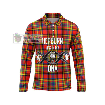 Hepburn Ancient Tartan Long Sleeve Polo Shirt with Family Crest DNA In Me Style