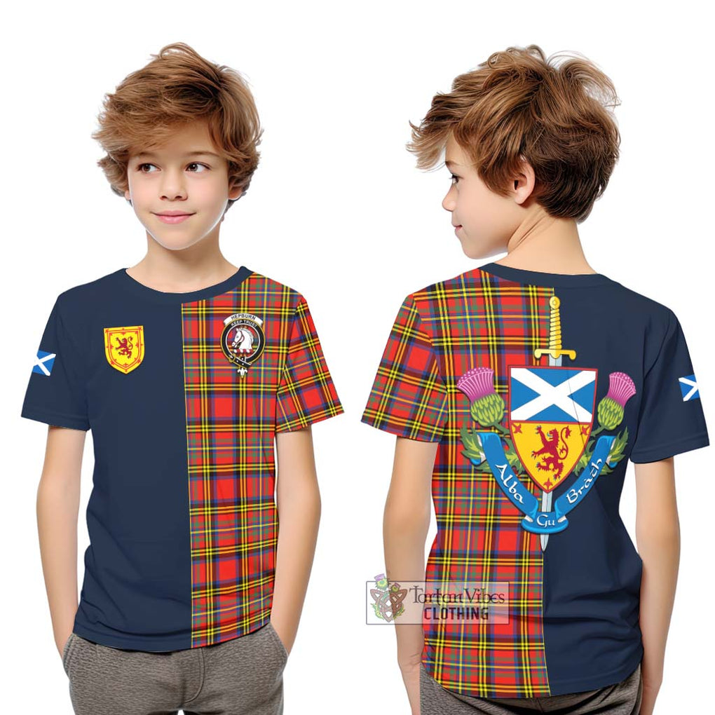 Tartan Vibes Clothing Hepburn Ancient Tartan Kid T-Shirt with Scottish Lion Royal Arm Half Style