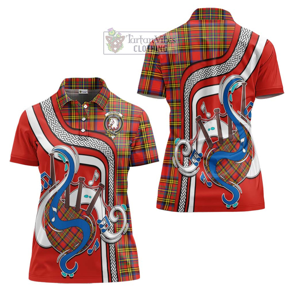 Hepburn Ancient Tartan Women's Polo Shirt with Epic Bagpipe Style Women - Tartanvibesclothing Shop