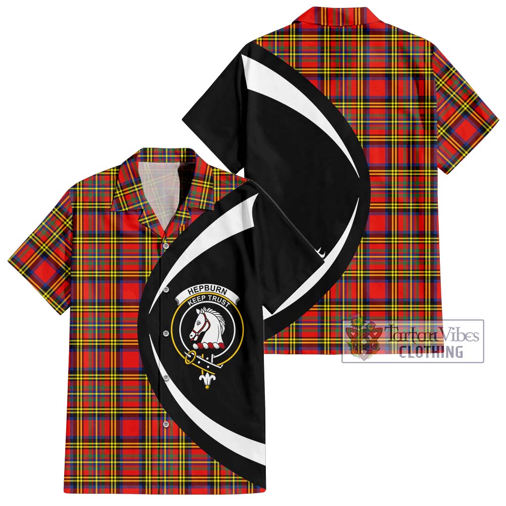 Hepburn Ancient Tartan Short Sleeve Button Up with Family Crest Circle Style Kid - Tartan Vibes Clothing