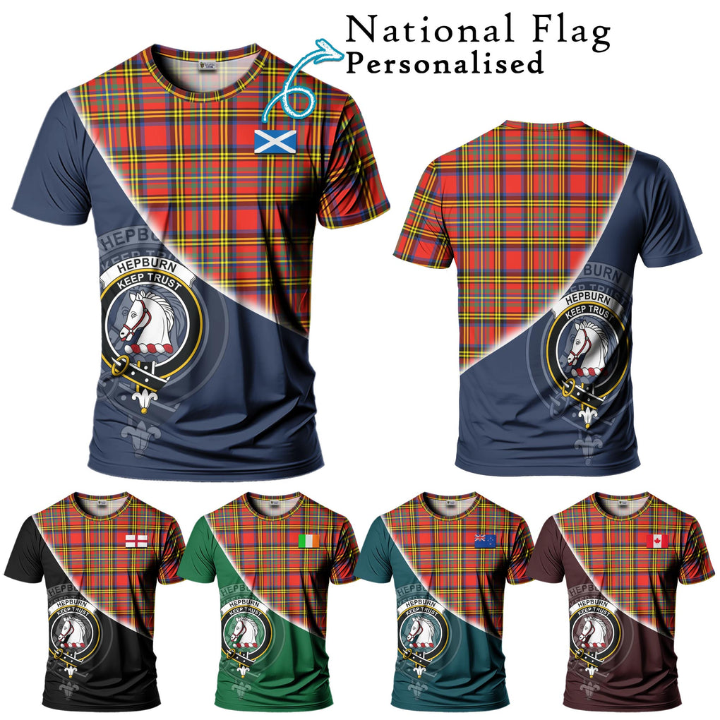 Hepburn Ancient Tartan T-Shirt with Personalised National Flag and Family Crest Half Style Kid's Shirt - Tartanvibesclothing Shop