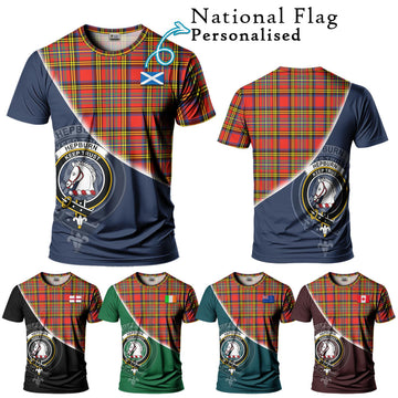 Hepburn Ancient Tartan T-Shirt with Personalised National Flag and Family Crest Half Style