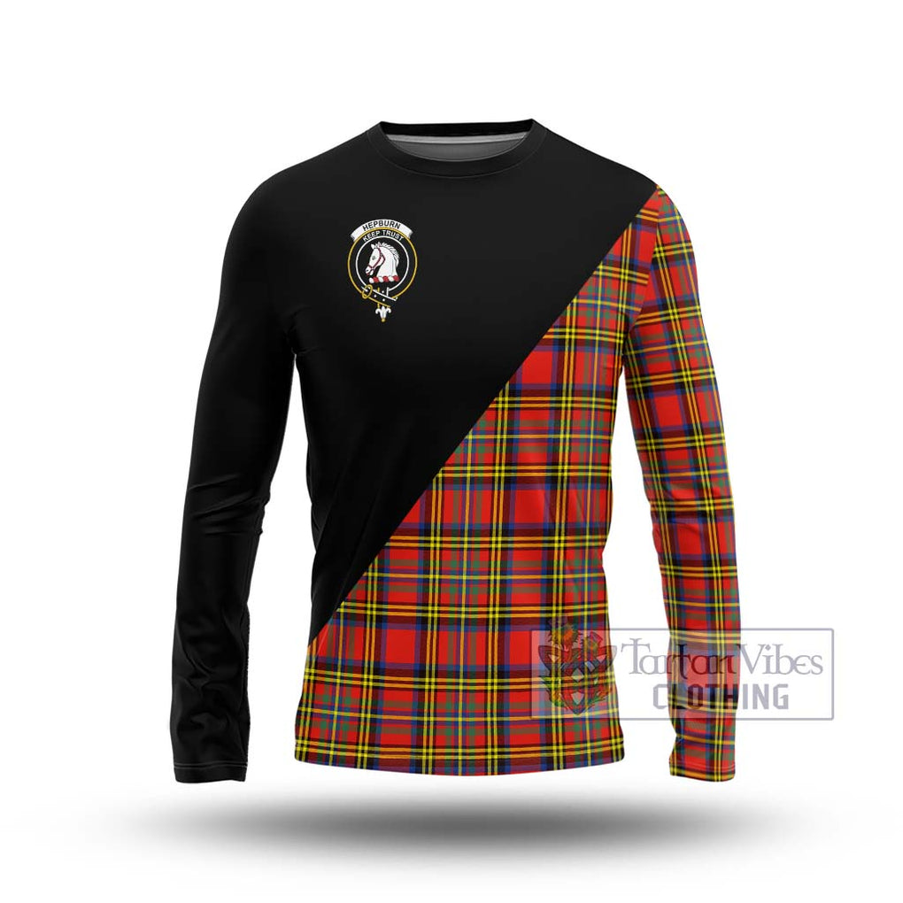 Hepburn Ancient Tartan Long Sleeve T-Shirt with Family Crest and Military Logo Style Unisex - Tartanvibesclothing Shop