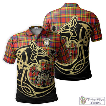 Hepburn Ancient Tartan Polo Shirt with Family Crest Celtic Wolf Style