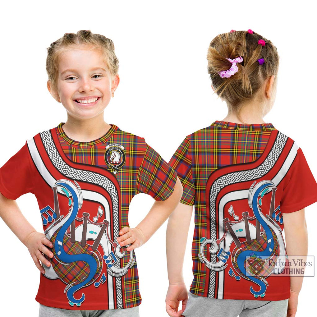 Tartan Vibes Clothing Hepburn Ancient Tartan Kid T-Shirt with Epic Bagpipe Style