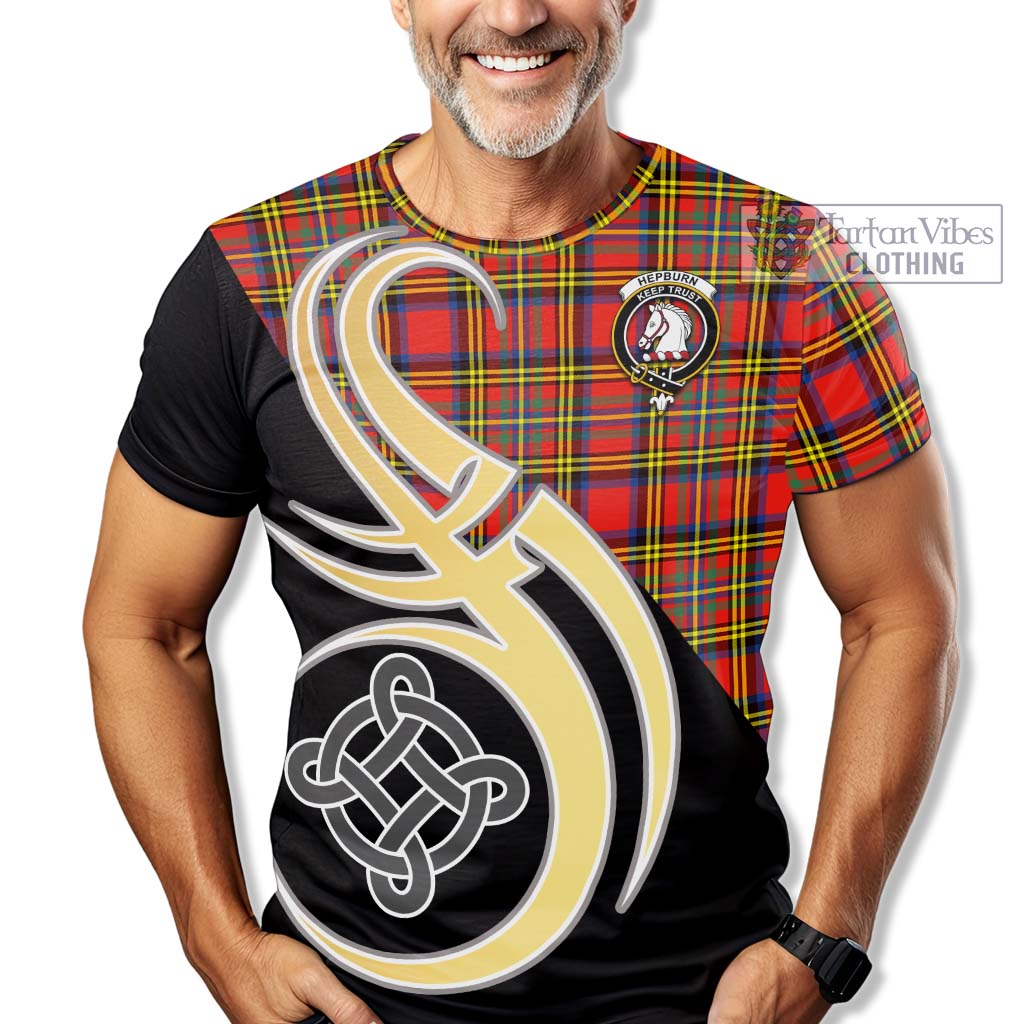 Tartan Vibes Clothing Hepburn Ancient Tartan T-Shirt with Family Crest and Celtic Symbol Style