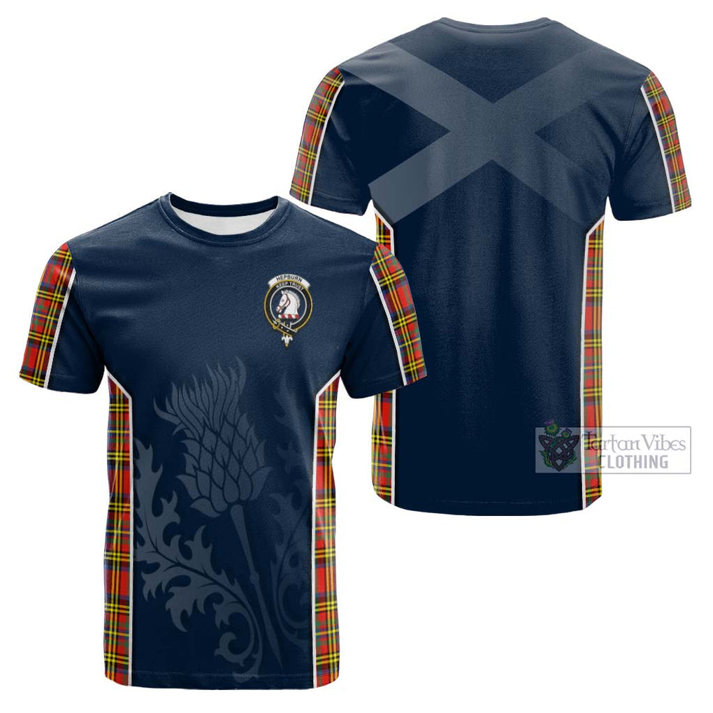 Tartan Vibes Clothing Hepburn Ancient Tartan Cotton T-shirt with Family Crest and Scottish Thistle Vibes Sport Style