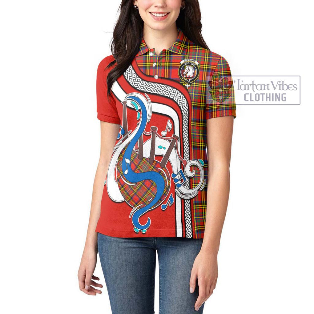 Hepburn Ancient Tartan Women's Polo Shirt with Epic Bagpipe Style - Tartanvibesclothing Shop