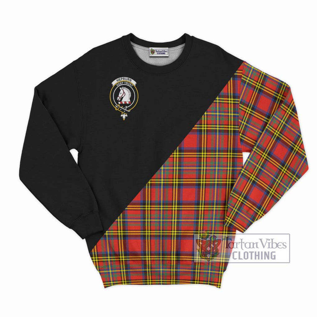 Hepburn Ancient Tartan Sweatshirt with Family Crest and Military Logo Style - Tartanvibesclothing Shop