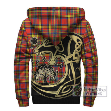 Hepburn Ancient Tartan Sherpa Hoodie with Family Crest Celtic Wolf Style