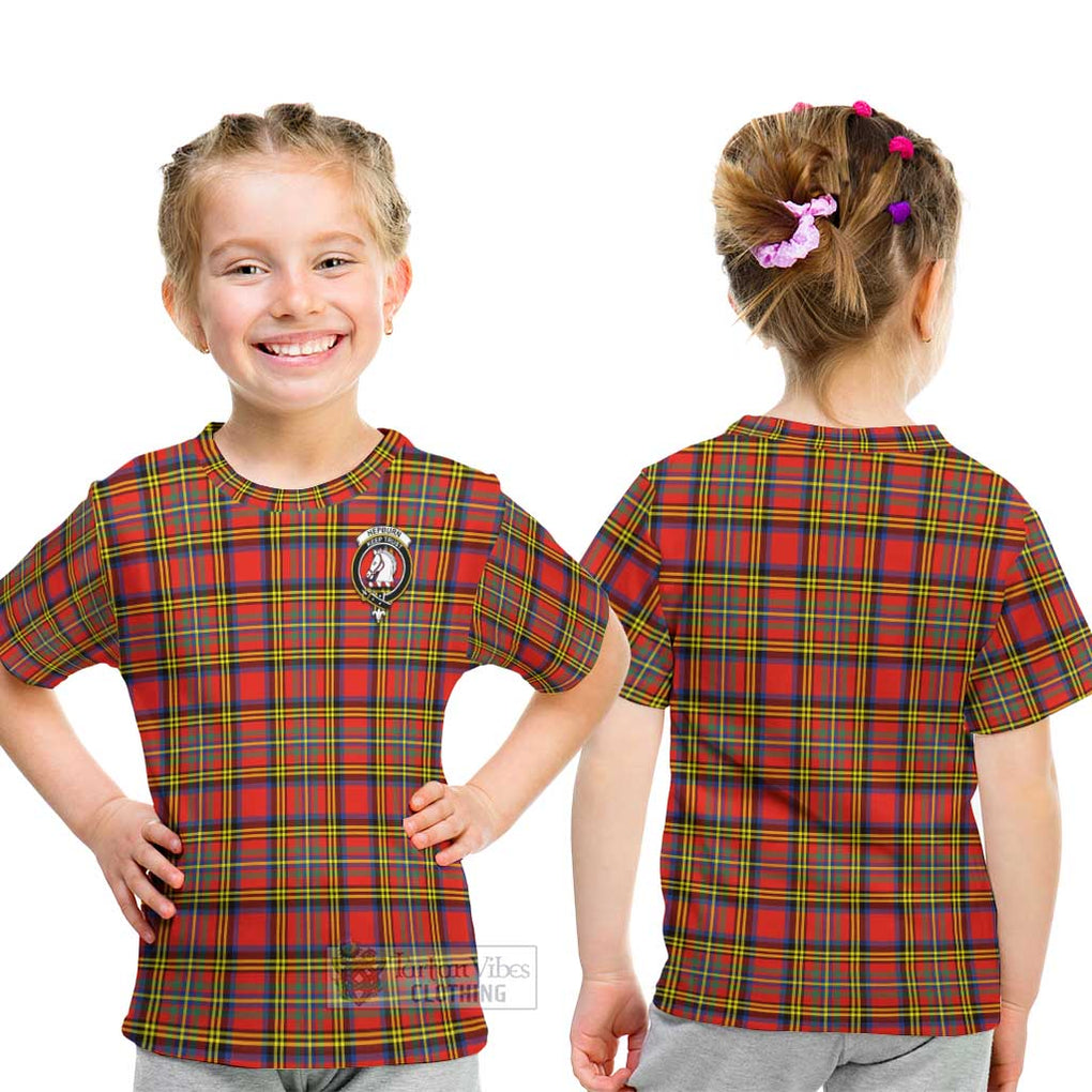 Hepburn Ancient Tartan Kid T-Shirt with Family Crest - Tartanvibesclothing Shop