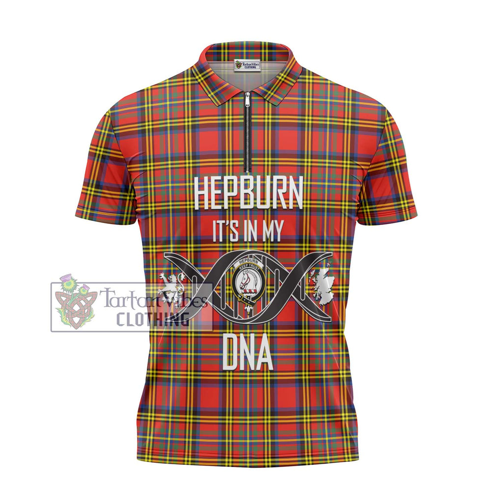 Hepburn Ancient Tartan Zipper Polo Shirt with Family Crest DNA In Me Style - Tartanvibesclothing Shop