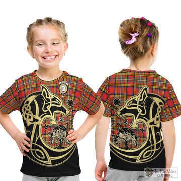 Hepburn Ancient Tartan Kid T-Shirt with Family Crest Celtic Wolf Style